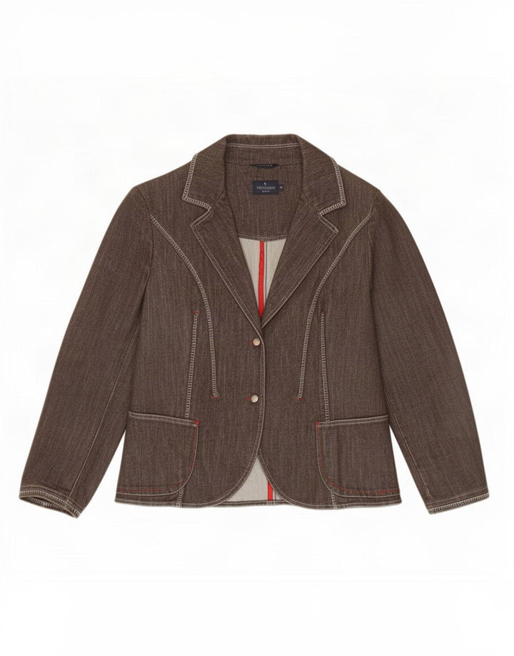 Trussardi Womens 2 Button Denim Blazer Jacket IT 46 Large Brown Cotton