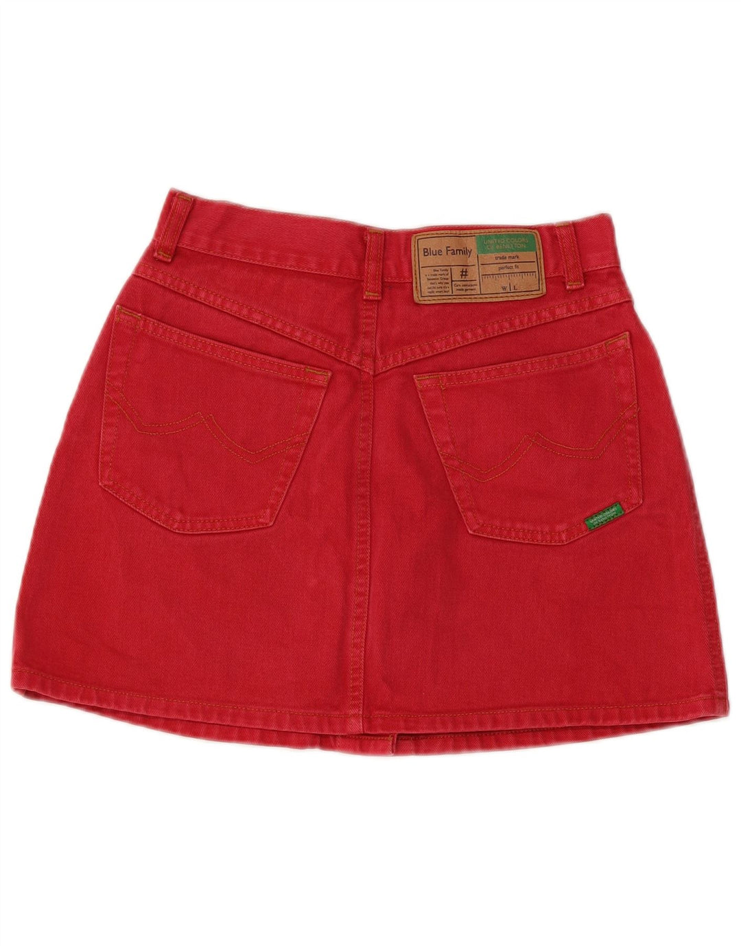 Benetton Dame Mini Denim Nederdel IT 44 Medium W26 Rød Bomuld
