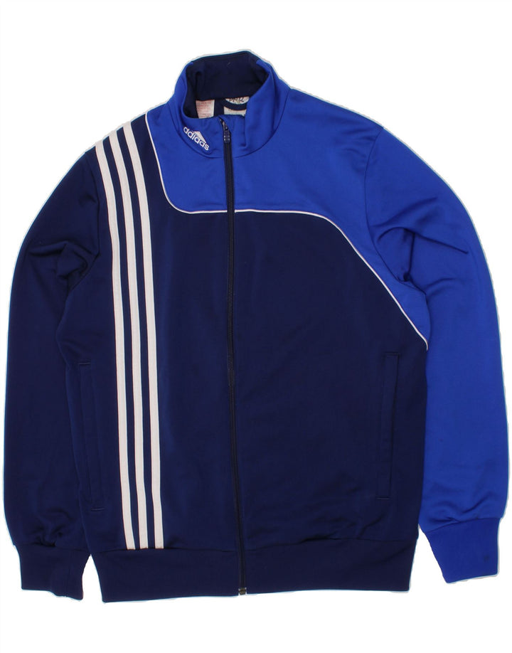 ADIDAS Boys Tracksuit Top Jacket 13-14 Years Navy Blue Colourblock Vintage Adidas and Second-Hand Adidas from Messina Hembry 