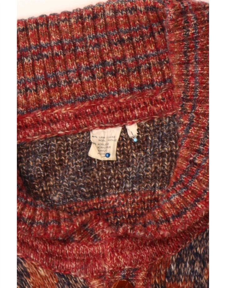 Vintage Herre Longline Cardigan Sweater Stor flerfarvet geometrisk uld