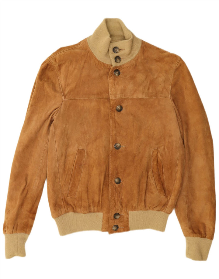 Vintage herre ruskind bomberjakke IT 48 Medium Beige Colourblock Læder