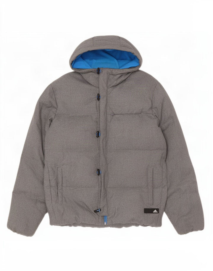 Adidas Herre Hooded Loose Fit Polstret Jakke UK 38 Medium Grey Polyester