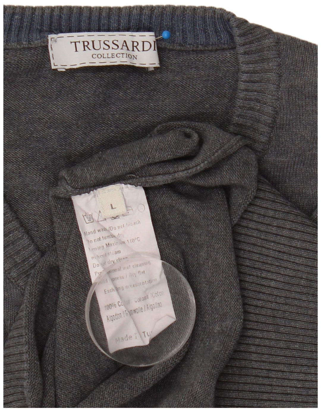 Trussardi Herre V-hals sweater Stor grå bomuld