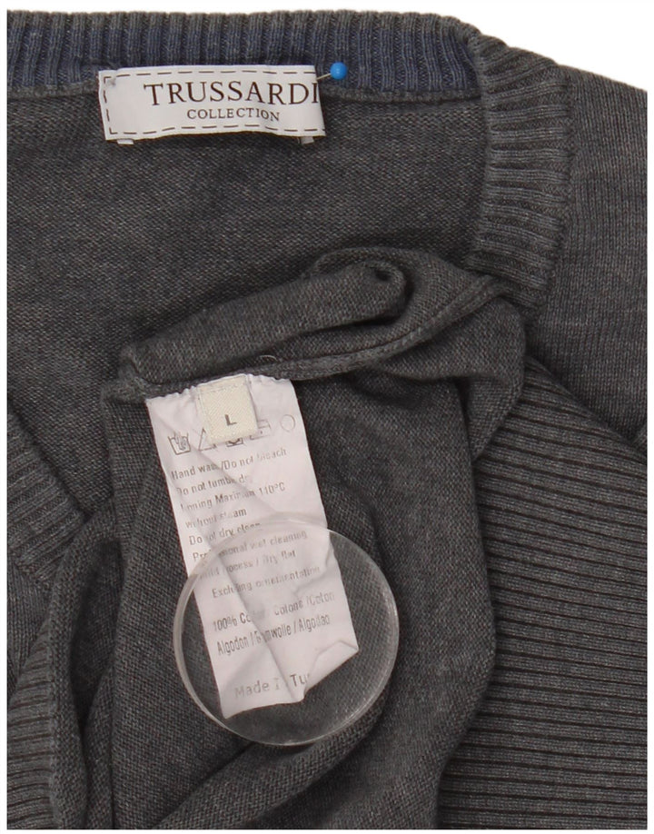 Trussardi Herre V-hals sweater Stor grå bomuld