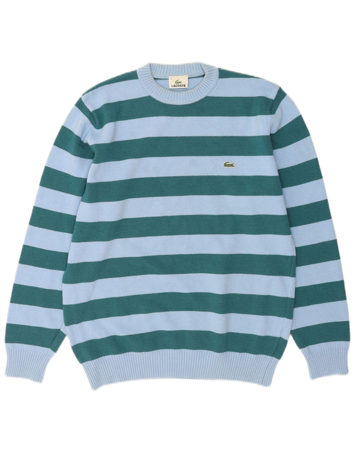 Lacoste Herre trøjetrøje med rund hals str. 4 Medium blå stribet uld