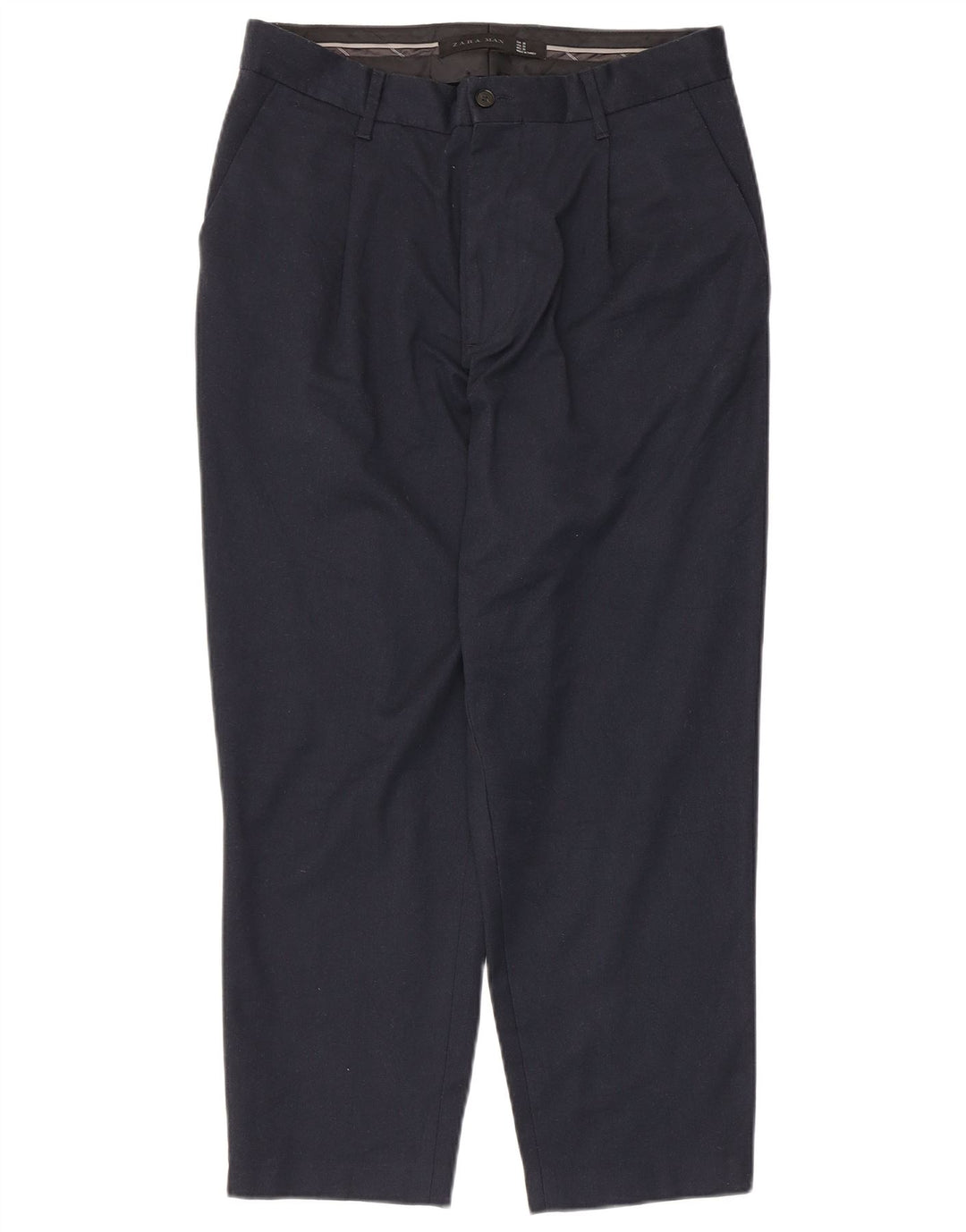Zara Herre Cropped Trousers EU 38 Small W30 L25 Navy Blue Polyester
