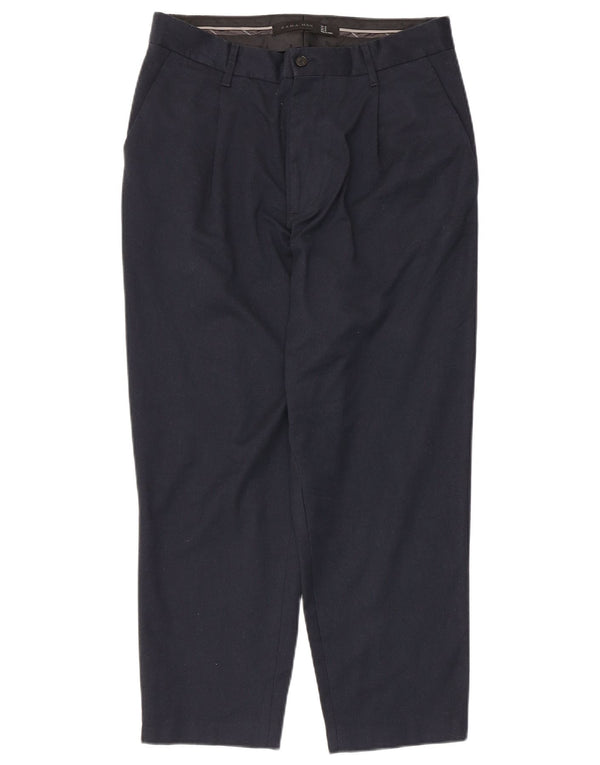 Zara Herre Cropped Trousers EU 38 Small W30 L25 Navy Blue Polyester