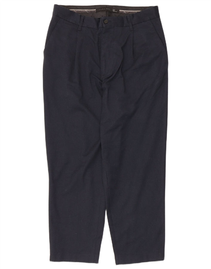 Zara Herre Cropped Trousers EU 38 Small W30 L25 Navy Blue Polyester