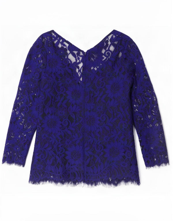 Jasper Conran Dame 3/4-ærmet Blondebluse Top UK 10 Small Blue Floral