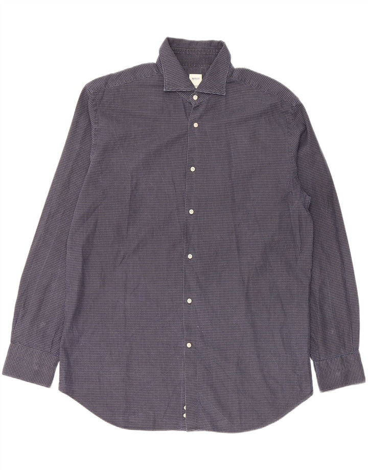 BOOGIE Herre Milano Custom Fit skjorte 2XL marineblå Houndstooth bomuld