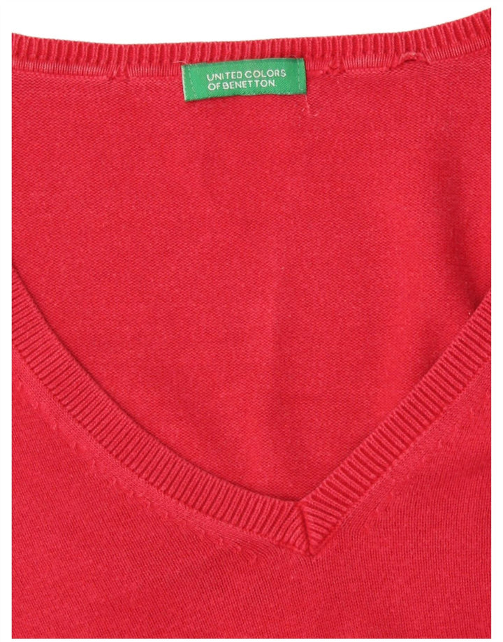 Benetton Dame V-hals sweater UK 12 Medium Rød