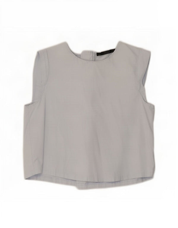 Zara Womens Crop Bluse Top UK 12 Medium Blue Bomuld
