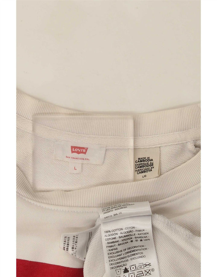 Levi's Dame Grafisk Oversized Sweatshirt Jumper UK 16 Stor hvid bomuld