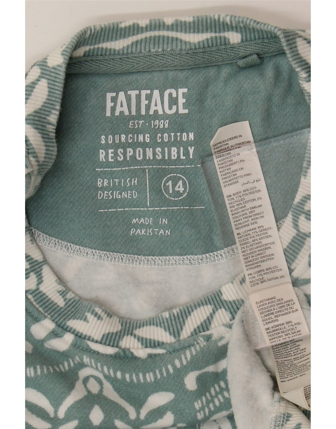 FAT FACE Dame Oversized Sweatshirt Jumper UK 14 Large Blue Paisley