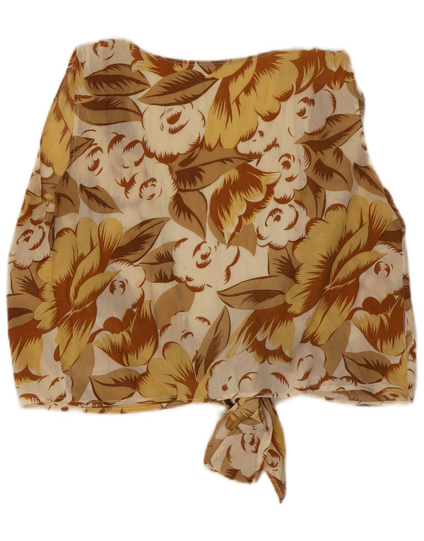 Vintage kvinders ærmeløs Crop Top UK 12 Medium Brown Floral