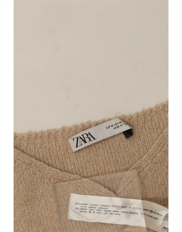 Zara Damestrik Crop vest UK 12 Medium Beige Polyester
