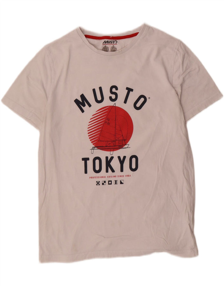 Musto Herre Grafisk T-Shirt Top Medium Hvid Bomuld