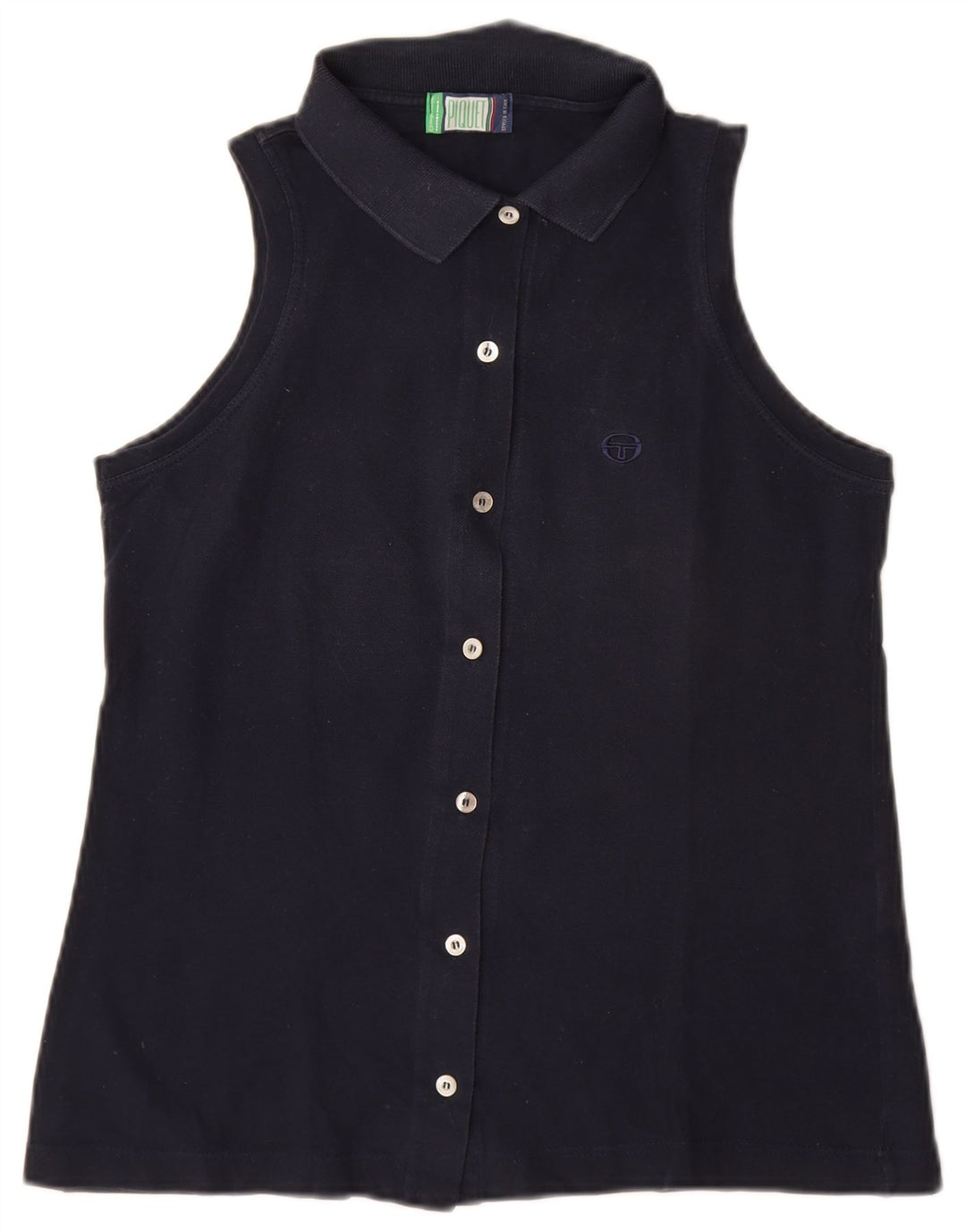 Sergio Tacchini Dame ærmeløs skjorte bluse UK 12 Medium Navy Blue