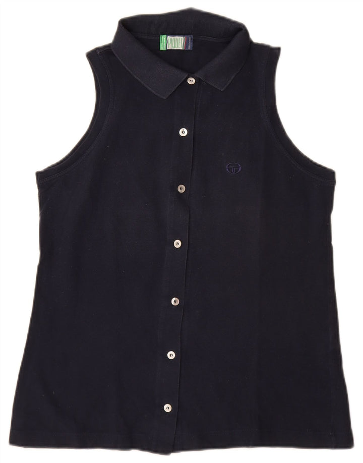 Sergio Tacchini Dame ærmeløs skjorte bluse UK 12 Medium Navy Blue