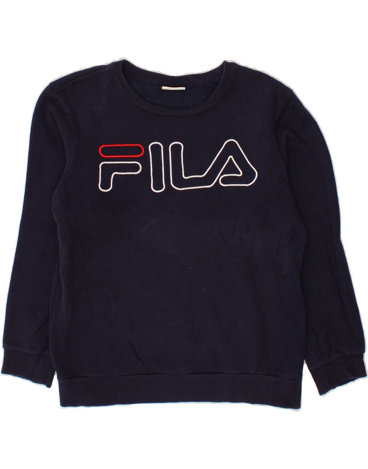 FILA Boys Graphic Sweatshirt Jumper 11-12 Years Navy Blue Cotton Vintage Fila and Second-Hand Fila from Messina Hembry 