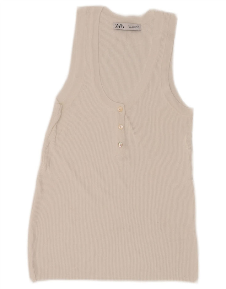 Zara Dame ærmeløs bluse Top UK 14 Large White
