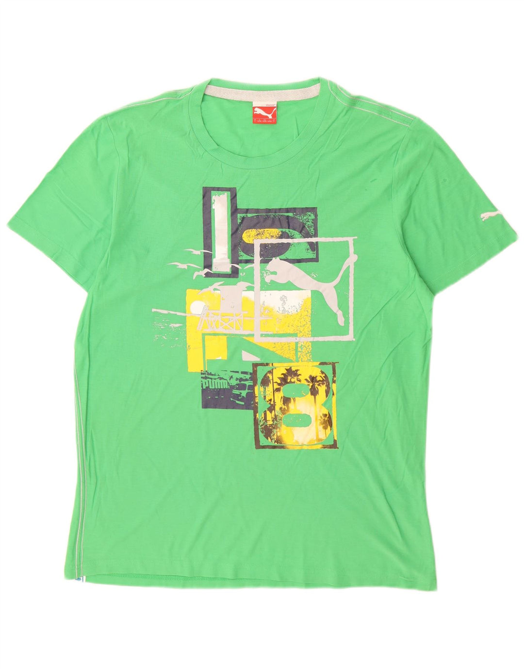 Puma Herre Grafisk T-Shirt Top Stor Grøn Bomuld