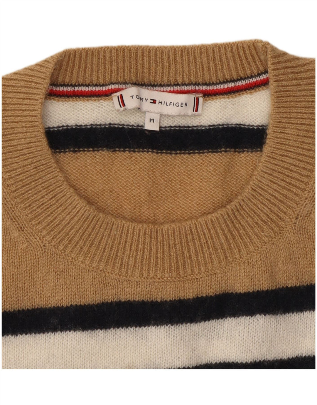 TOMMY HILFIGER sweater med rund hals til kvinder UK 12 Medium Beige stribet