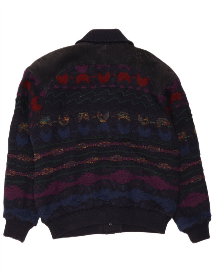 C&A Herre cardigan sweater IT 48/50 Mellem marineblå stribet akryl