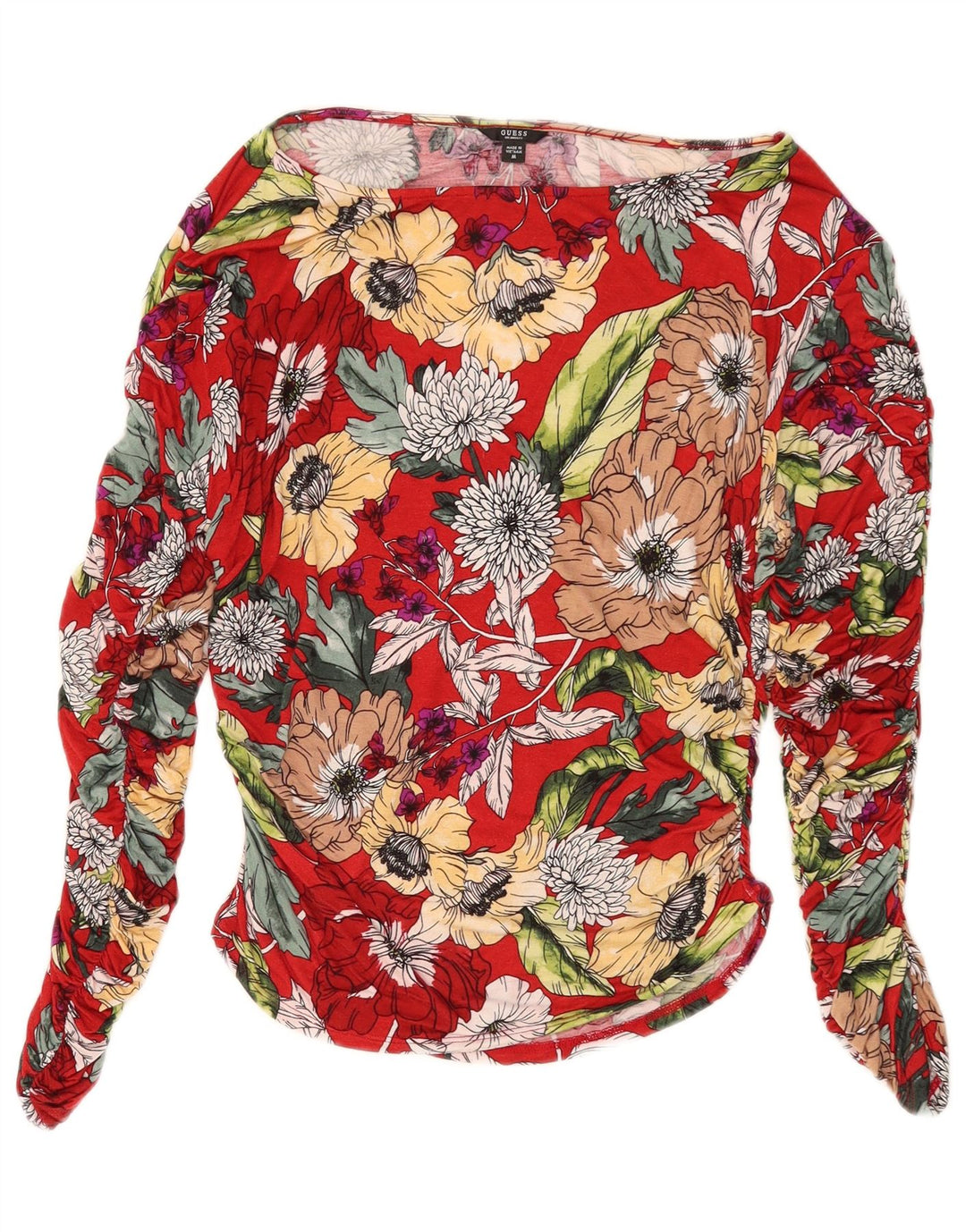 Guess Dame Oversized Langærmet Bluse Top UK 8 Small Red Floral Rayon
