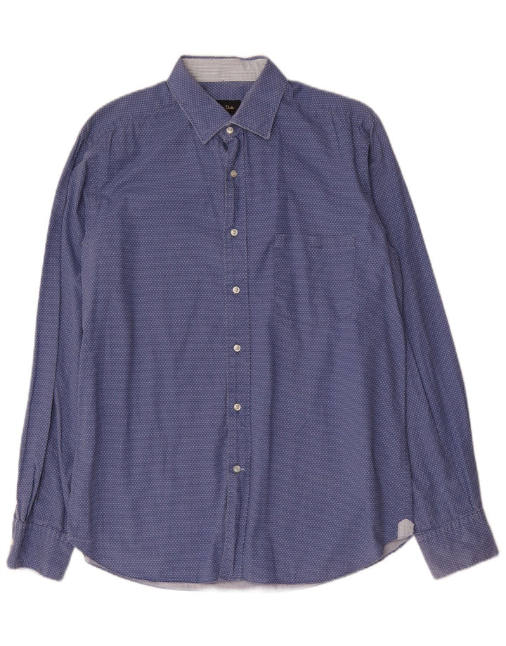 Massimo Dutti Herre Slim Fit Skjorte Stor Blå Polka Dot Bomuld