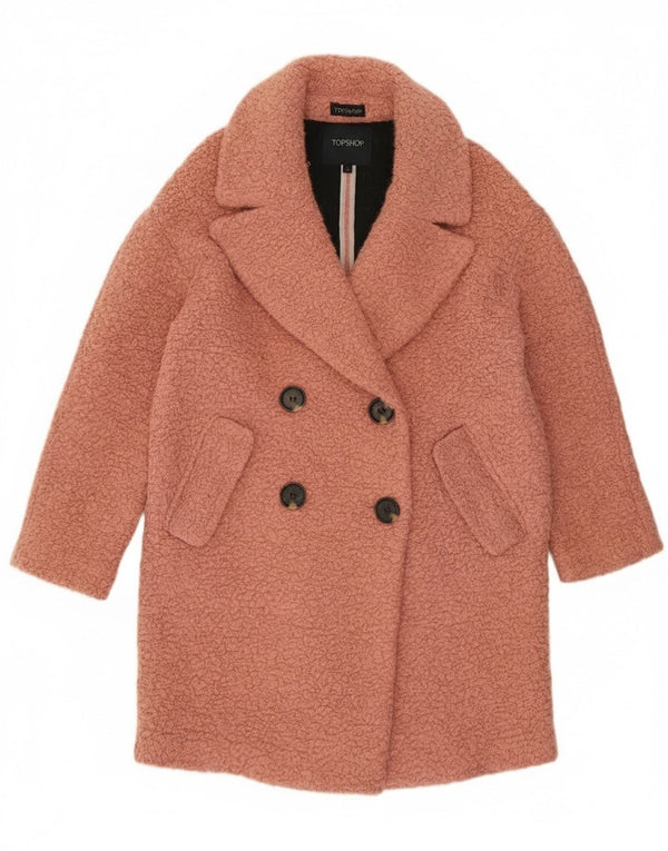 Topshop Dame Oversized Dobbeltradet Frakke UK 10 Lille Pink Uld
