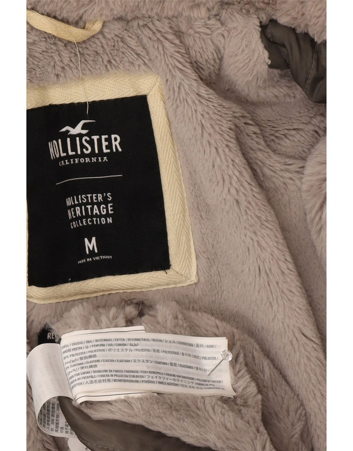 Hollister Sherpa Parkajakke med hætte til kvinder UK 14 Mellemgrå polyester