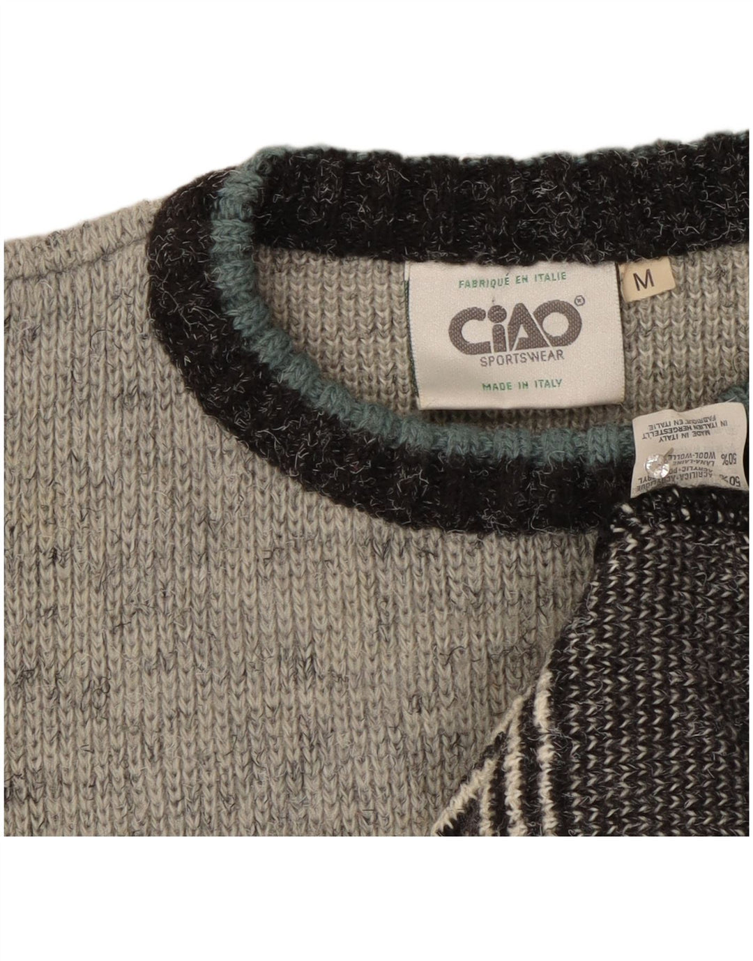 Ciao Herre Crew Neck Jumper Sweater Medium Grey Colourblock Akryl