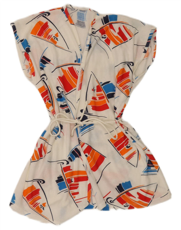 VINTAGE Womens Abstract Pattern Robe Wrap Dress UK 14 Large White