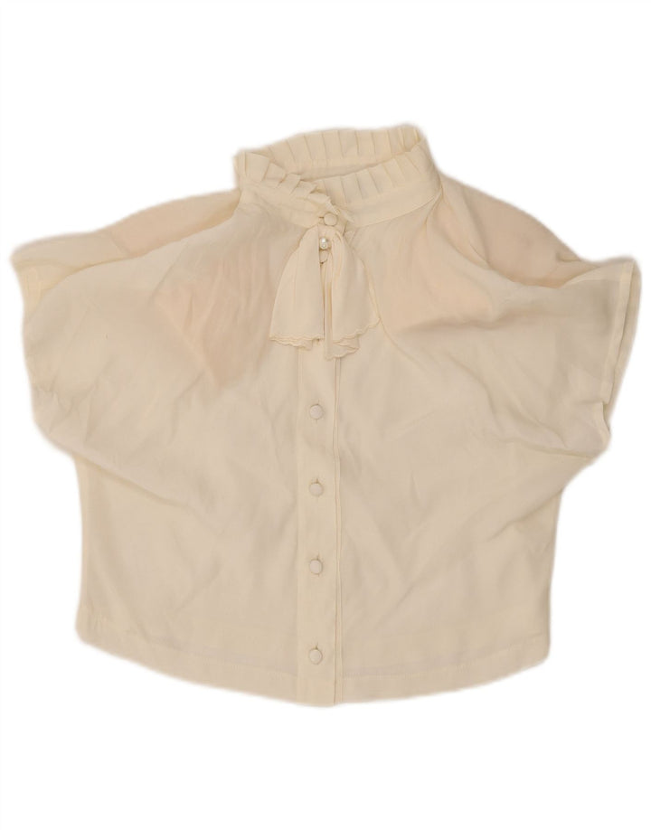Vintage Womens Crop kortærmet skjortebluse IT 44 Medium Off White