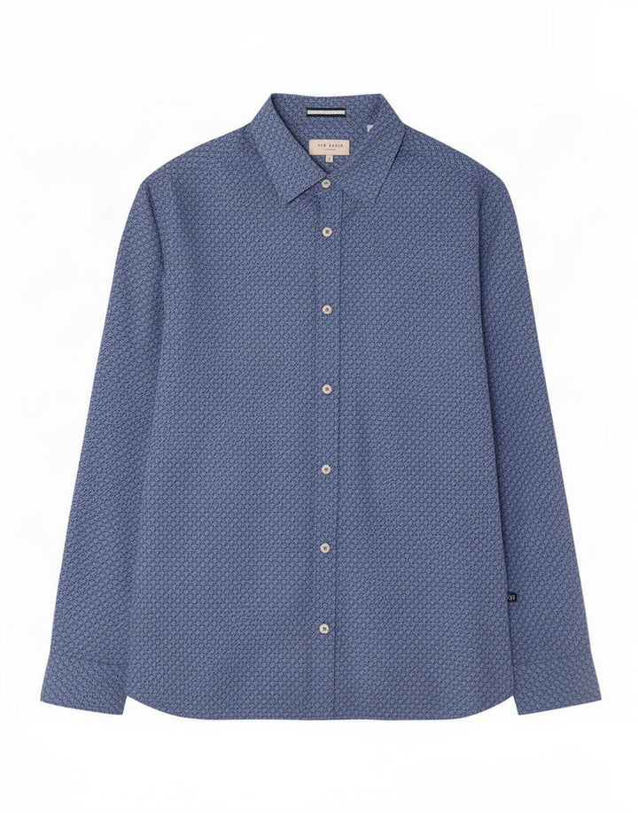 Ted Baker Herreskjorte str. 3 Medium Blue Houndstooth Bomuld