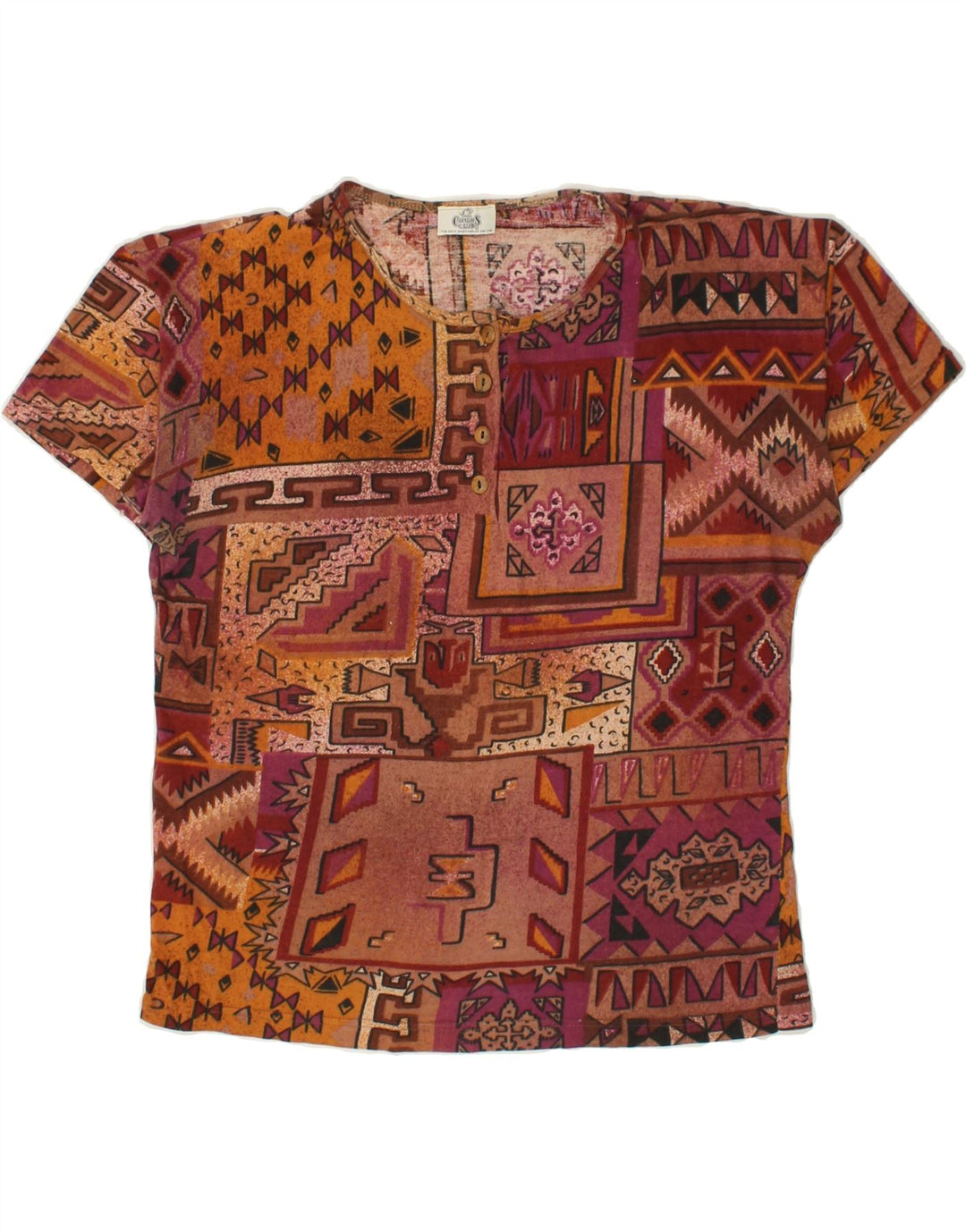 VINTAGE Womens Abstract Pattern T-Shirt Top UK 16 Large Maroon Vintage Vintage and Second-Hand Vintage from Messina Hembry 