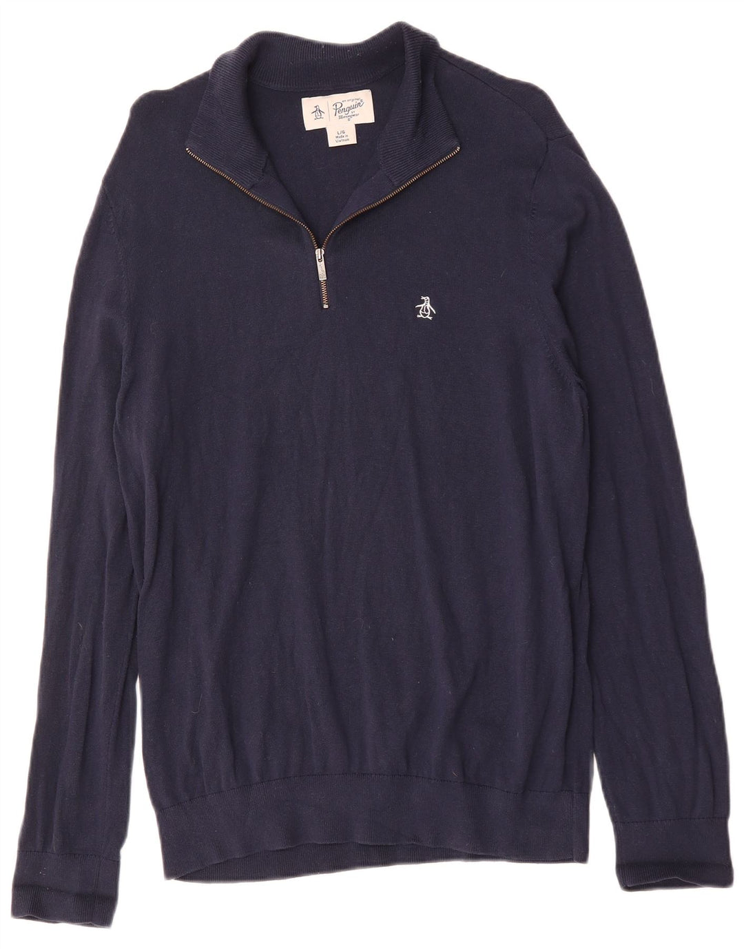 Penguin Herre Zip Neck Jumper Sweater Stor Marineblå Bomuld