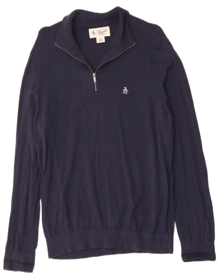 Penguin Herre Zip Neck Jumper Sweater Stor Marineblå Bomuld
