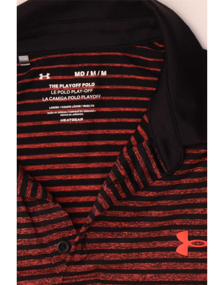 Under Armour Herre Heat Gear Polo Shirt Medium Orange Stribet Polyester