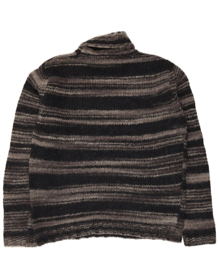 Benetton Dame Roll Neck Jumper Sweater UK 14 Stor Grå Stribet