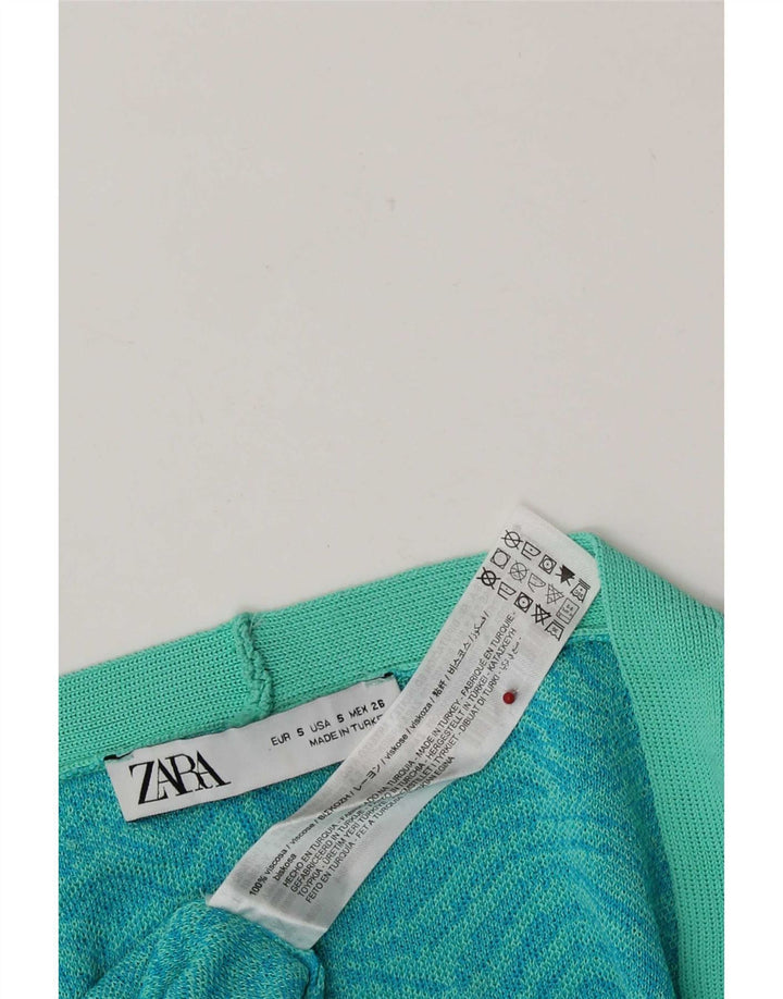 Zara Dame Cardigan Sweater UK 10 Small Blue Geometric Viscose