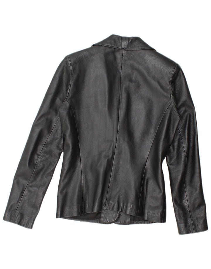 Vintage dame 2-knaps læder blazerjakke UK 12 Medium Sort