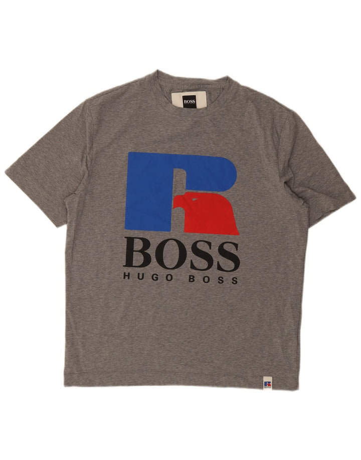 HUGO BOSS Herre grafisk T-shirt top mellemgrå bomuld