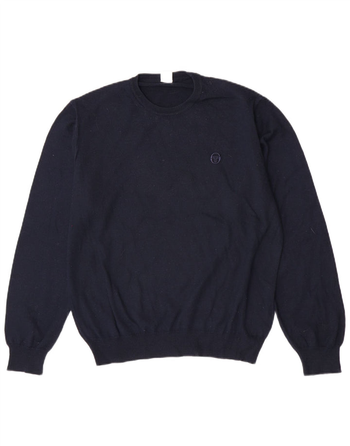 Sergio Tacchini Herre Crew Neck sweater Medium Navy Blue Virgin Wool