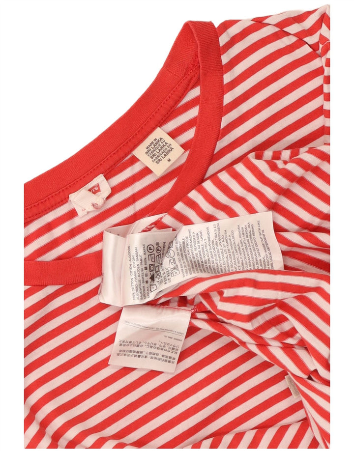 Levi's Dame T-Shirt Top UK 14 Medium Rød Nålestribet Bomuld
