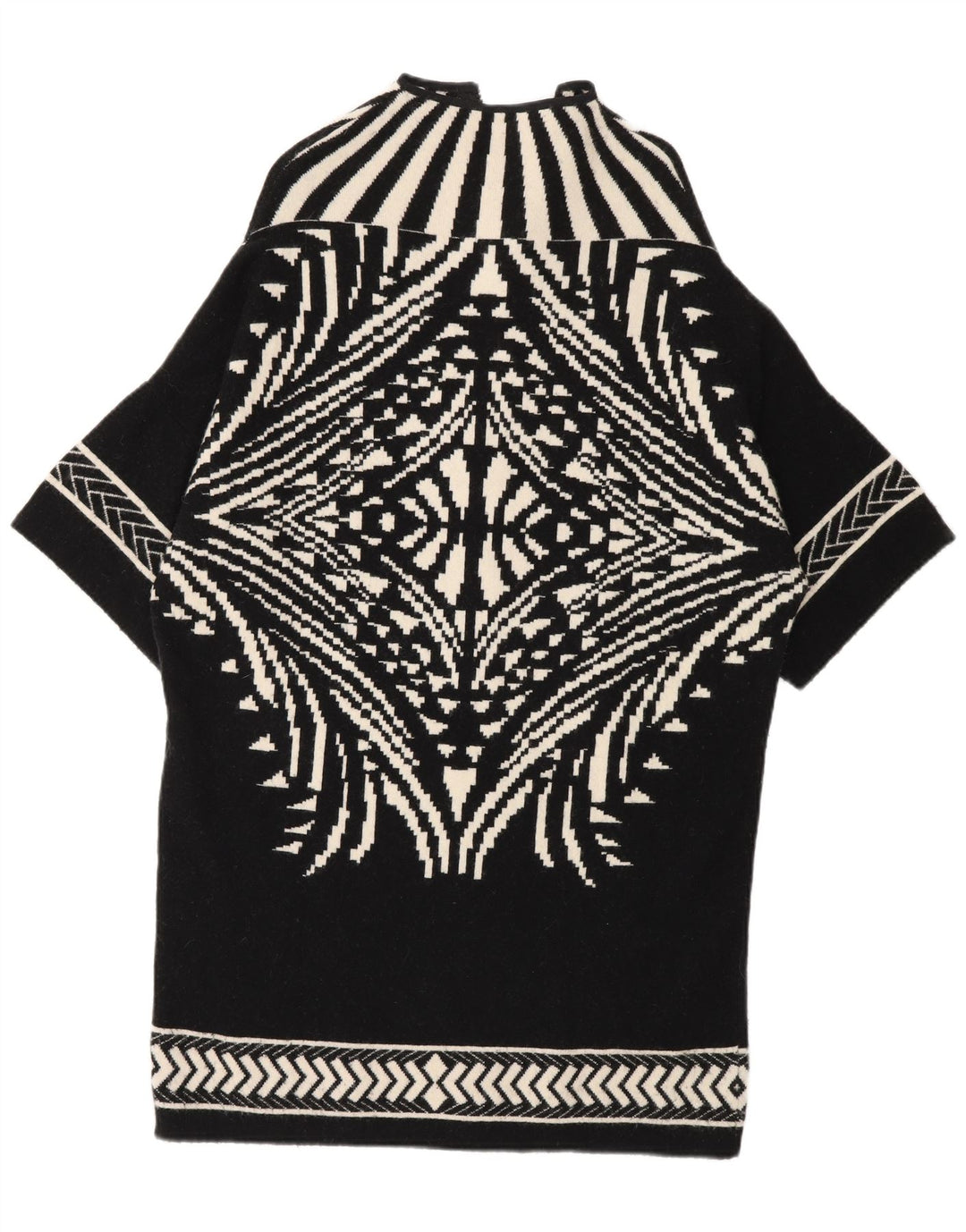Byblos Dame Longline Cardigan Sweater UK 14 Medium Sort Geometrisk