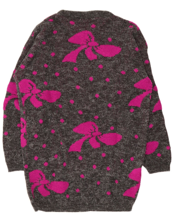 Vintage Dame Longline Boat Neck Jumper Sweater One Size Grå plettet