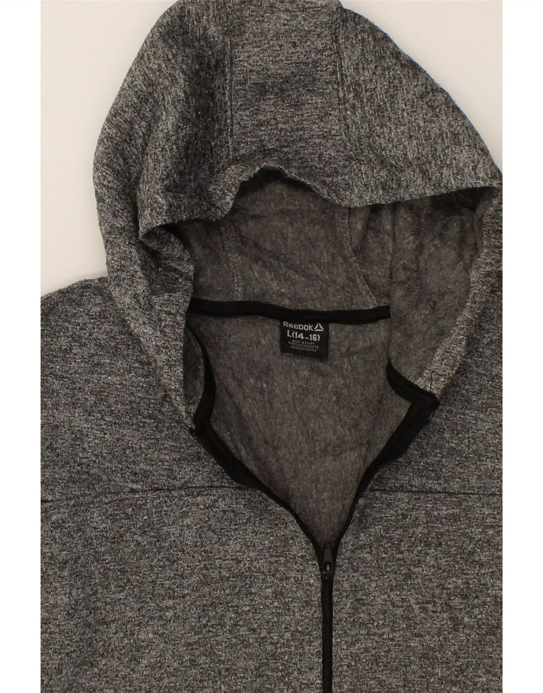 REEBOK Womens Zip Hoodie Sweater UK 14/16  Large Grey Flecked Polyester Vintage Reebok and Second-Hand Reebok from Messina Hembry 