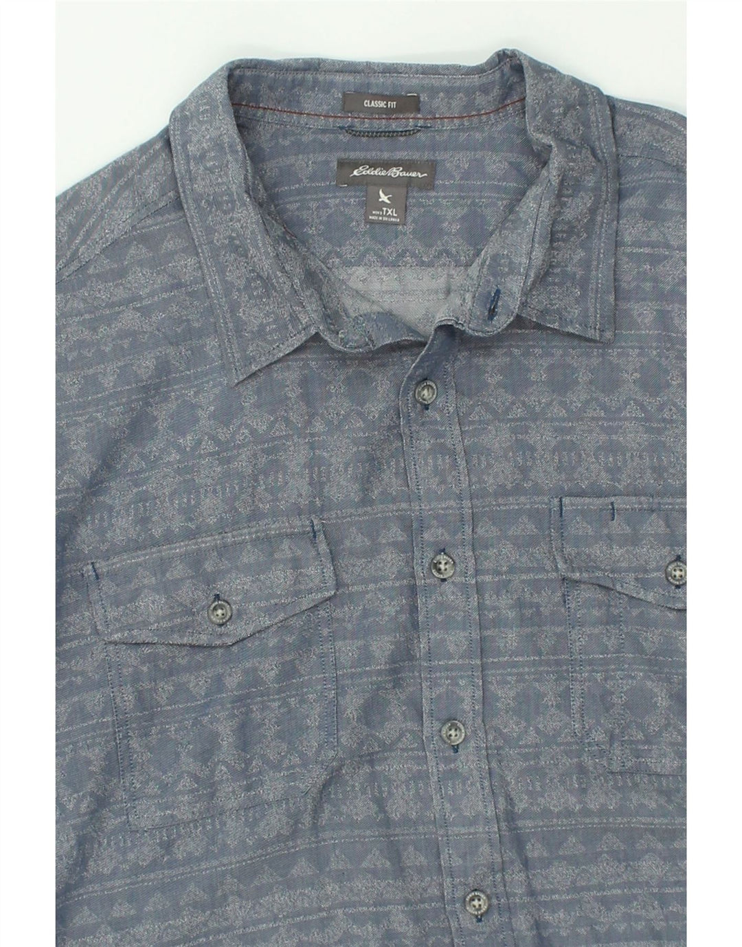 EDDIE BAUER Mens Tall Classic Fit Shirt XL Grey Fair Isle Cotton | Vintage Eddie Bauer | Thrift | Second-Hand Eddie Bauer | Used Clothing | Messina Hembry 